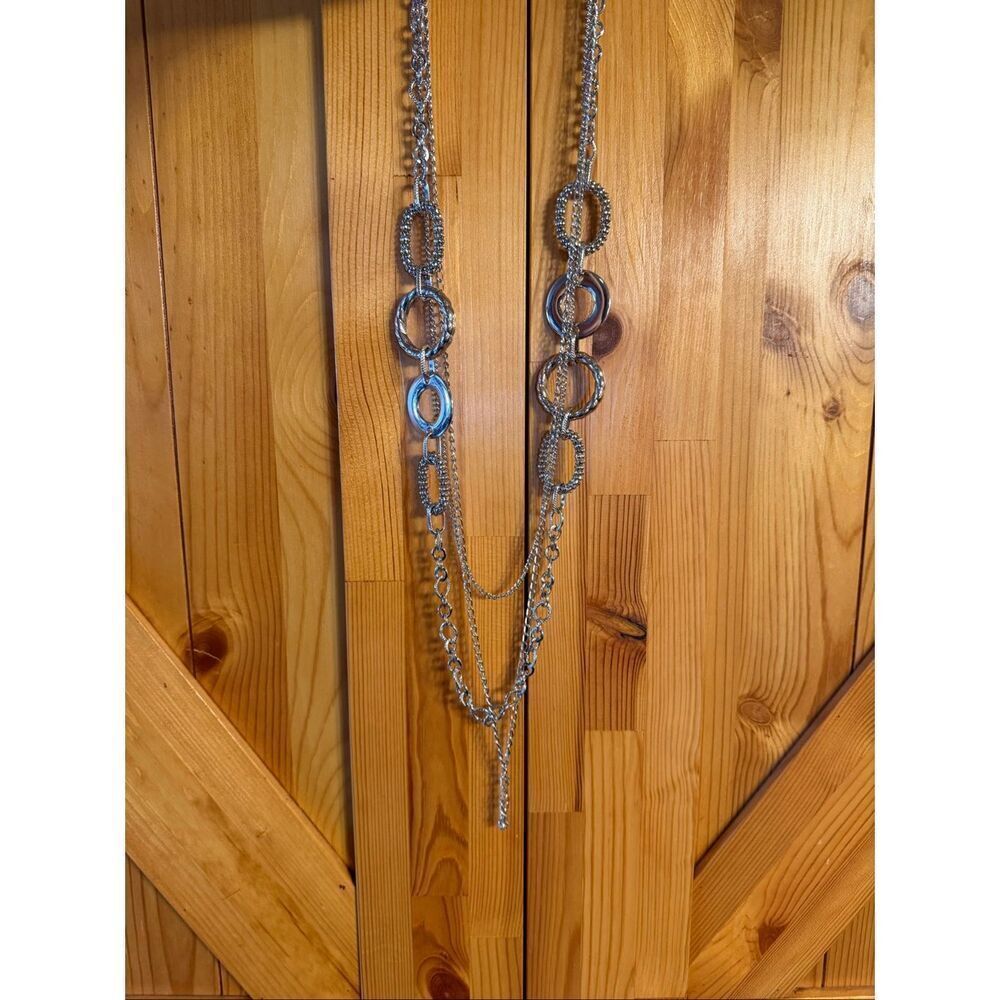 Nordstrom silver-tone multi-strand necklace textured circle links chain layers (